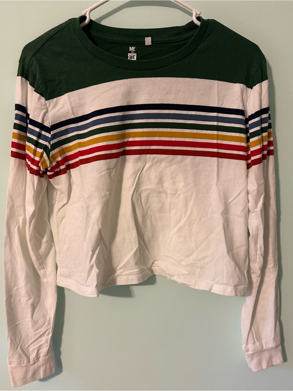 Me to We PacSun Forest Green Graphic Essentials Tee with retro striped design